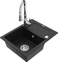 Graniitköögivalamu Mexen Enzo 6506-77-672601-00, 57.6 x 46.5 x 17.4 cm, must/chrome, segisti ja sifooniga