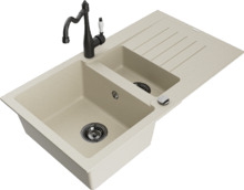 Graniidist köögivalamu Mexen Matias 6502-69-670700-70, 90 x 50.5 x 20 cm, beež/must, koos segisti ja sifooniga