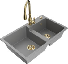 Graniidist köögivalamu Mexen Tomas 6516-71-672601-50, 80 x 50 x 19 cm, hall/kuldne, segisti ja sifooniga