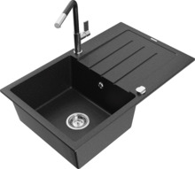 Graniidist köögivalamu Mexen Bruno 6513-73-670401-07, 79 x 49 x 20 cm, must/hõbe, koos segisti ja sifooniga