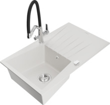 Graniidist köögivalamu Mexen Cesar 6514-20-671701-07, 77.5 x 47 x 20 cm, valge/hõbedane/must, koos segisti ja sifooniga