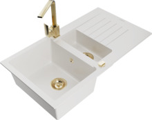 Graniidist köögivalamu Mexen Matias 6502-20-670300-50, 90 x 50.5 x 20 cm, valge/kuldne, segisti ja sifooniga