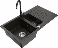 Graniidist köögivalamu Mexen Matias 6502-75-670200-70, 90 x 50.5 x 20 cm, must/kuldne, koos segisti ja sifooniga