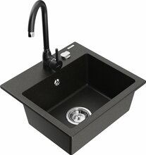 Graniidist köögivalamu Mexen Milo 6505-75-670200-70, 41 x 43.5 x 17.1 cm, must/kuldne, koos segisti ja sifooniga