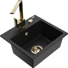 Graniidist köögivalamu Mexen Milo 6505-77-670300-50, 43 x 41 x 17.1 cm, must/gold, koos segisti ja sifooniga