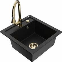 Graniidist köögivalamu Mexen Vito 6503-77-670101-50, 52 x 49 x 21 cm, must/gold, segisti ja sifooniga