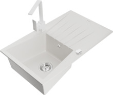 Graniidist köögivalamu Mexen Cesar 6514-20-670300-20, 77.5 x 47 x 20 cm, valge, segisti ja sifooniga