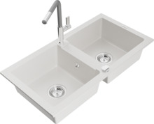 Graniidist köögivalamu Mexen Mario 6504-20-670401-06, 82 x 43.6 x 16.1 cm, valge/hall, koos segisti ja sifooniga