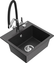Graniidist köögivalamu Mexen Milo 6505-76-671701-07, 41 x 43.5 x 17.1 cm, must täpiline, koos segisti ja sifooniga