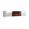 TV-alus Cama Meble RTV Luxe, 182,6 x 34,5 x 37,5 cm, valge/läikiv valge koos musta kaminaga