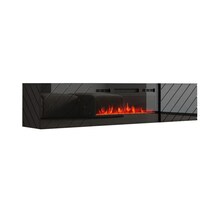TV-alus Cama Meble RTV Luxe, 182,6 x 34,5 x 37,5 cm, must läikiv koos musta kaminaga