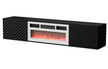 TV-alus kaminaga Cama Meble Lara, 183 x 35 x 37 cm, must matt + valge kamin
