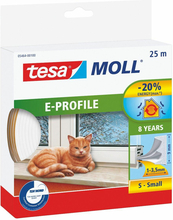 Kummist tihendusteip Tesa Moll, E profiil, 1-3,5 mm vahede jaoks, 0,009 x 25 m, valge