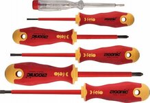 Tööriistakomplekt Felo, 5 Ergonic VDE kruvikeerajat, pingetester 220-250V, magnetisaator