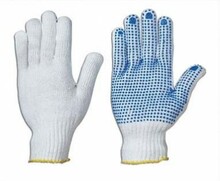 Töökindad DD, kootud PVC ühepoolsete täppidega, sinine/valge, 10