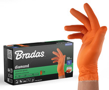 Ühekordsed kummist kindad Bradas Diamond, oranž, L suurus, 50 tk