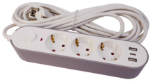 Pikendusjuhe BESK, 3 pistikut + 2 USB + Type-C, 3 m