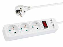 Pikendusjuhe Blow PR-370WSP/USB, 3 pistikut + USB, 5 m, valge