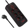 Pikendusjuhe Maclean MCE391 B, 6 pistikupesa + 4xUSB, 3 m, must