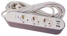 Pikendusjuhe Besk, 3 pistikut, 5 m, lülitiga, 2 USB + Type-C