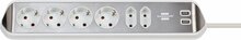 Pikendusjuhe Brennenstuhl 1153590620, 6 pistikut, 2 m, USB laadimisega, roostevaba teras + valge