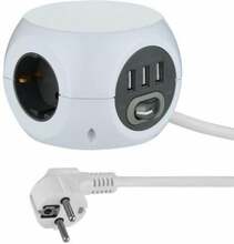 Pikendusjuhe Electraline 62078, 3 pistikupesa, 1,5 m, valge