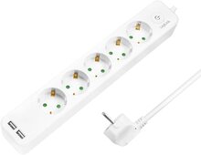 Pikendusjuhe Logilink 5 pistikut, 1.5 m, 2x USB, valge
