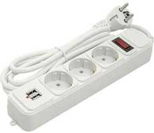 Pikendusjuhe Power Plant, 1.8 m, 3 pistikupesa + 2 USB