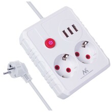 Pikendusjuhe Maclean MCE388 W, 2 pistikupesa + 3 USB, 3 m, valge