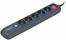 Pikendusjuhe Energenie SPG5-U2-5, 5 pistikut, 1.5 m, USB laadijaga, must