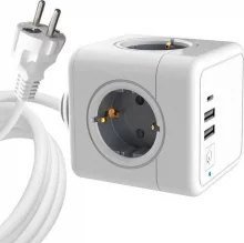Pikendusjuhe Microconnect PowerCube, 4 pistikut, 2 USB-C, 1,5 m, valge