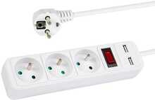 Pikendusjuhe Blow PR-370WSP/USB, 3 pistikut + USB, 1.5 m, valge