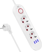 Pikendusjuhe Maclean MCE394 W, 3 pistikupesa + 3xUSB, 2500 W, 1.5 m, valge