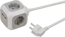 Pikendusjuhe Brennenstuhl ALEA-Power, 4 pistikut, 2 USB, 1,4 m, hall/valge