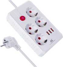 Pikendusjuhe Maclean MCE393 W, 4 pistikupesa + 3xUSB, 3 m, valge, 2500 W