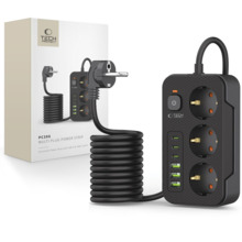 Pikendusjuhe Tech Protect PC3X6, 3 pistikupesa, 3xUSB-A, 3xUSB-C, 200 cm, must