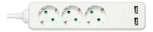 Pikendusjuhe Deltaco GT-0310, 2x USB-A, 3 pistikut, 1,5 m, valge