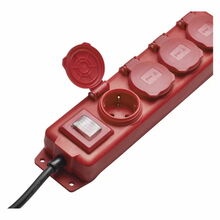Pikendusjuhe Emos, 4 pistikut, 10 m, IP44, must/punane