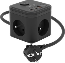 Pikendusjuhe Kerg SMART, 3 pistikupesa, USB-A ja USB-C laadijaga, 1.5m, H05VV-F, 16A/250V