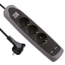 Pikendusjuhe Electraline 62150, 3 pistikut, 2 m, 2 USB