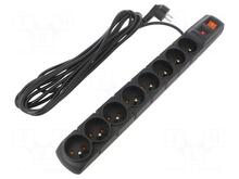 Pikendusjuhe Acar S8, 8 pistikut, 5 m, must