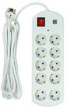 Pikendusjuhe Power Plant LLC, 10 pistikut, 5 m, 2x USB, lülitiga