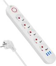 Pikendusjuhe Maclean MCE395 W, 5 pistikupesa, 3xUSB, 1.5 m, valge