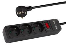 Pikendusjuhe Blow PR-370WSP/USB, 3 pistikut, USB, 5 m, must