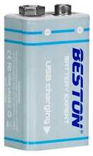 Laetav aku Beston 9V, 1000 mAh, Li-Ion, USB-C