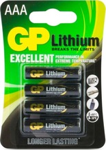 Patareid GP Batteries 1x4 GP Lithium Micro AAA, 1.5V, 07024LF-C4