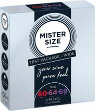 Kondoomide testkomplekt Mister Size Pure Feel, 3 tk, 60 mm, 64 mm, 69 mm