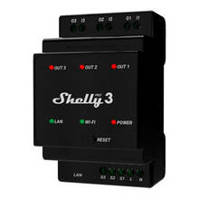 Nutikas lüliti Shelly Pro 3, 3 kanalit, Wi-Fi, LAN