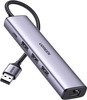 Adapter Ugreen 5in1 USB-A \/ 3x USB 3.0 + RJ45 + USB-C, hõbedane