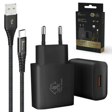 Extralink Smart Life USB Type-A to Type-C komplekt, 200cm, must + 12W laadija, must